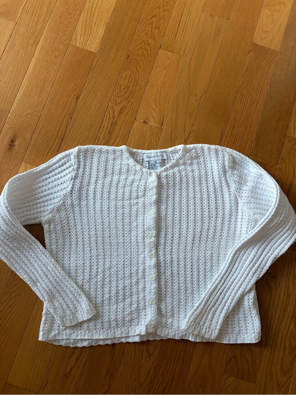 Open-Knit White Button-Front Cardigan Sweater - Unknown Brand